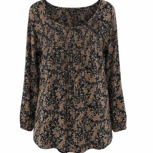 Lucky Brand Navy and Tan Floral Blouse